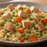 One-pot Cozy Chicken Pot Pie Orzo with Leftover Rotisserie Chicken