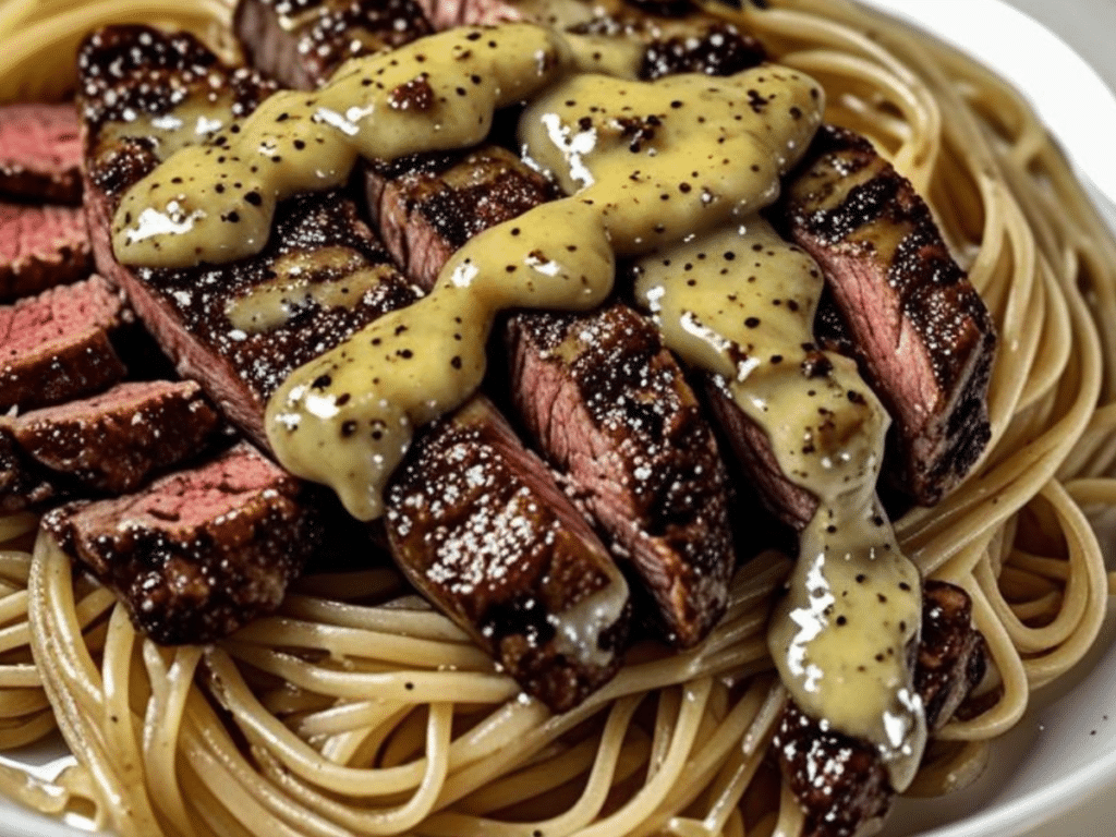 V3: Alt: Savory Beef Steak with Butter Noodles.