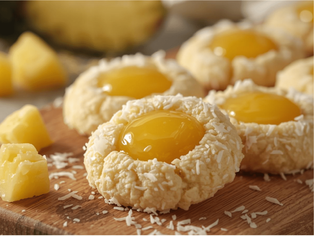 V3: Alt: Pineapple Coconut Thumbprint Cookies on a cooling rack.