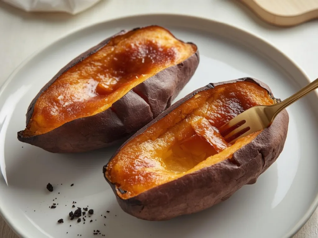 apanese Sweet Potato Crème Brûlée garnished with mint.