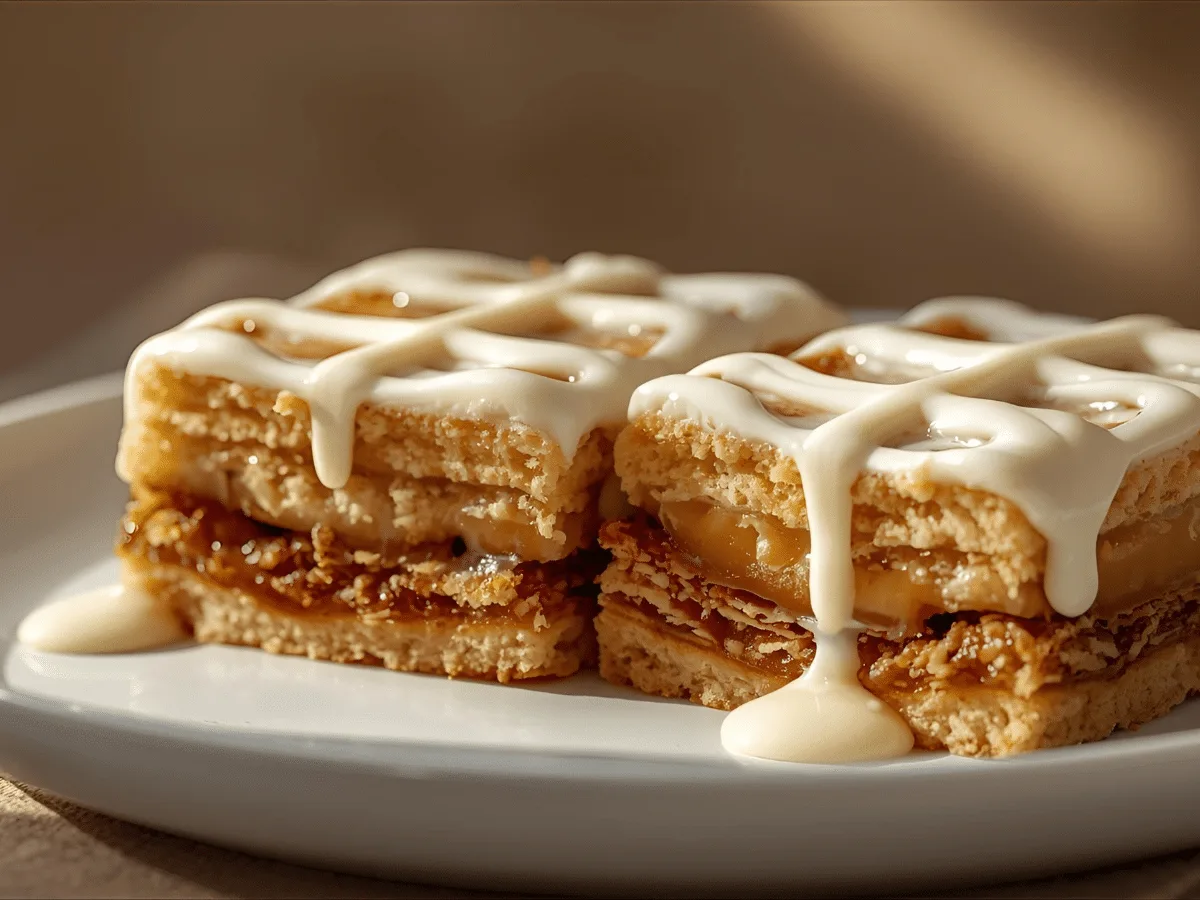 A single Cinnamon Roll Bliss Bar on a dessert plate with a fork, showing the moist interior.