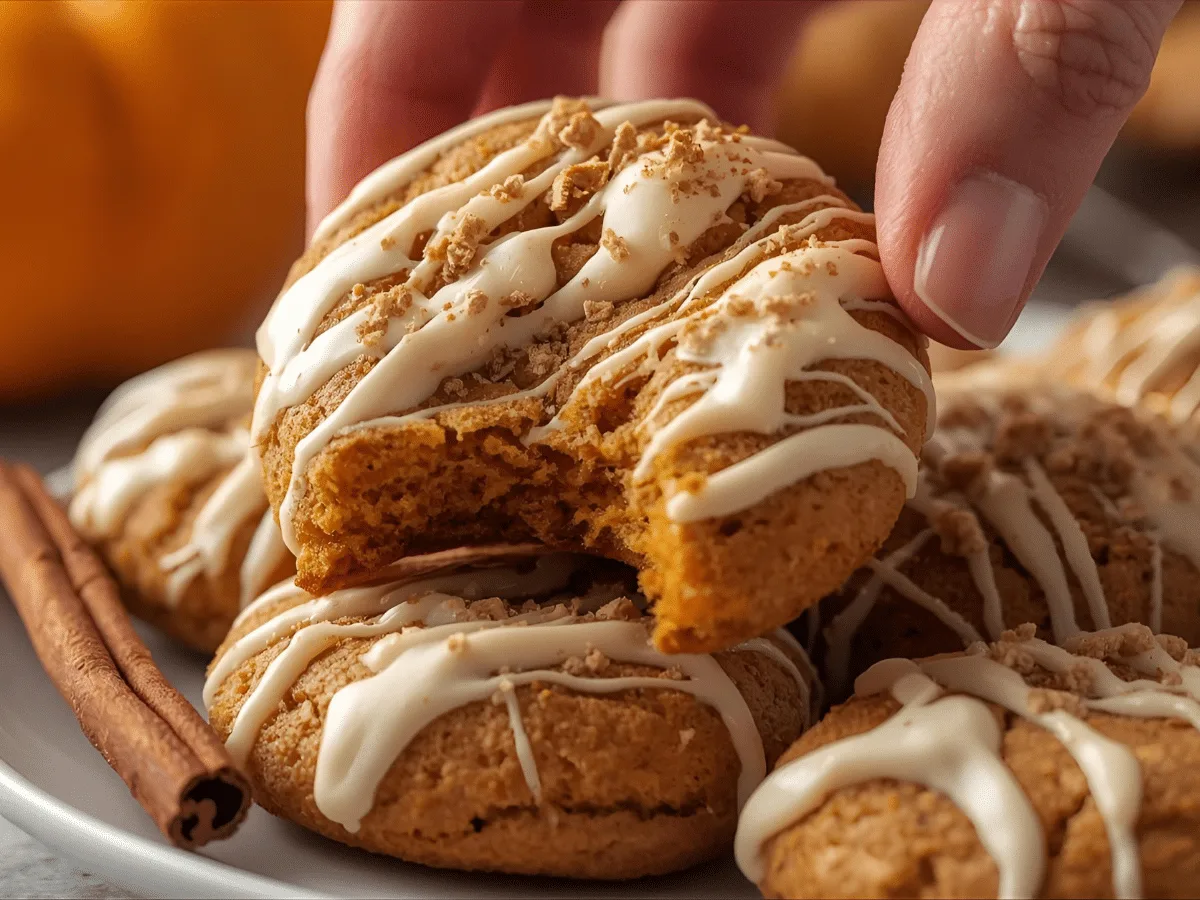 Soft Pumpkin Coffee Cake Cookies on a cooling rack.