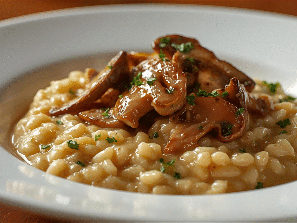 Cooking Easy Mushroom Risotto in pan