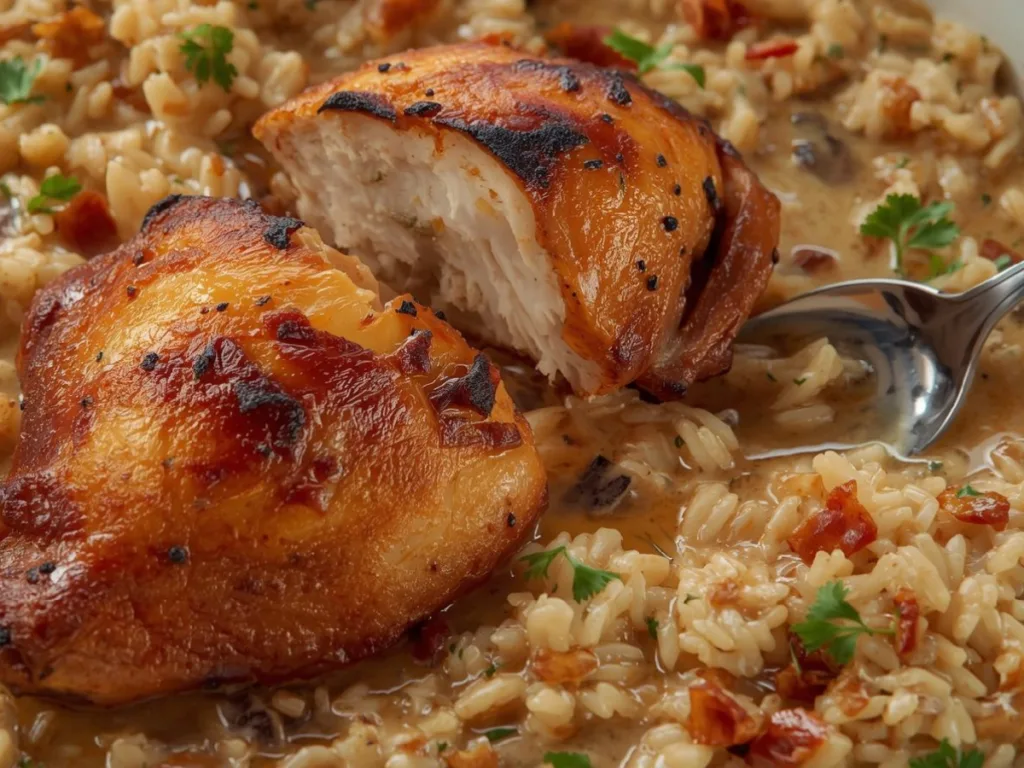 Creamy texture of Dump & Bake Creamy Rice & Chicken