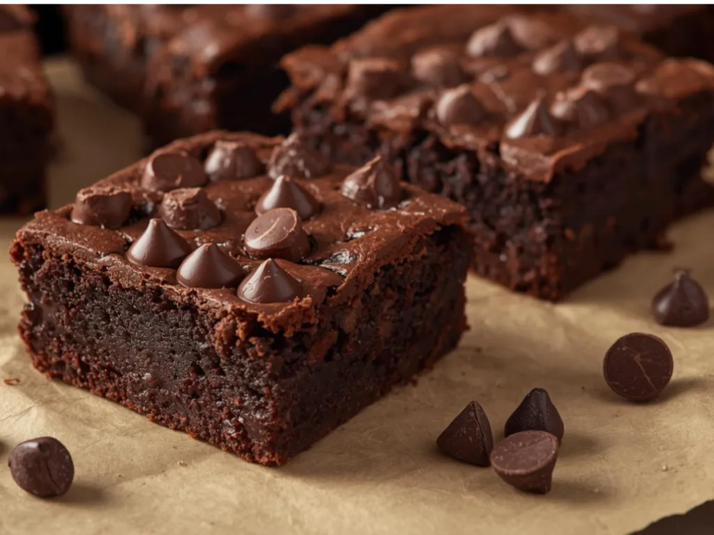 Fudgy Protein Brownies on a rustic table.