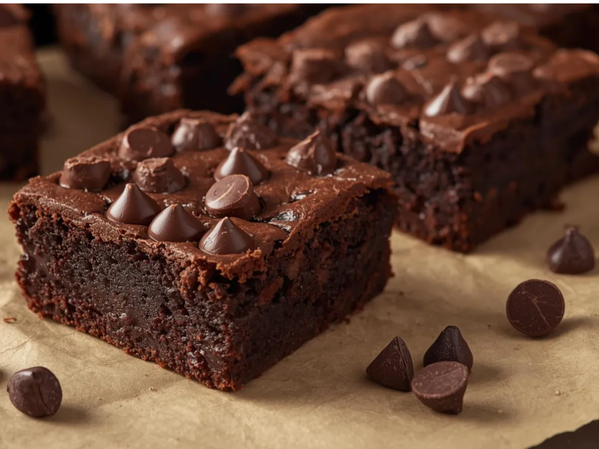 Fudgy Protein Brownies on a rustic table.