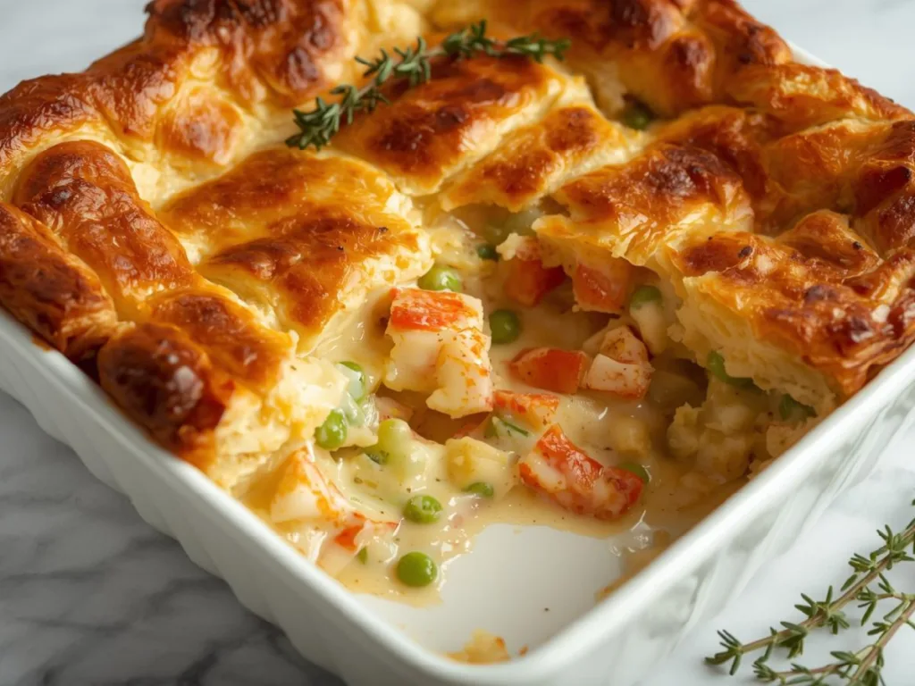 Baked lobster pot pie dish.
