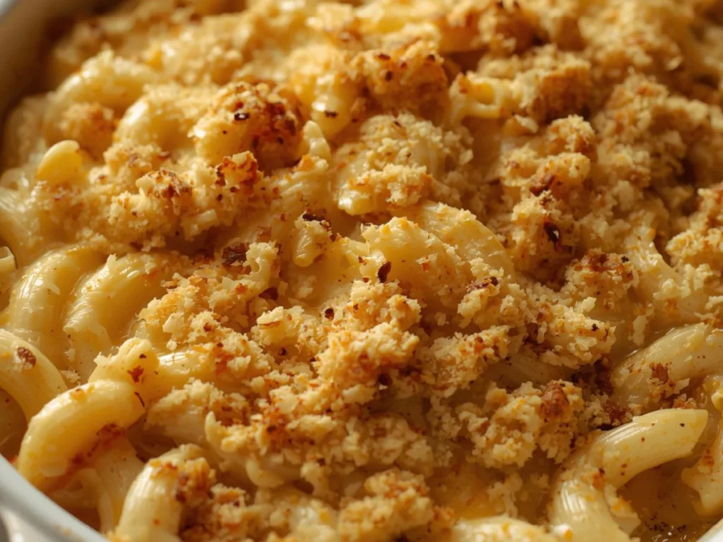 Creamy homemade Mac and Cheese in a skillet.