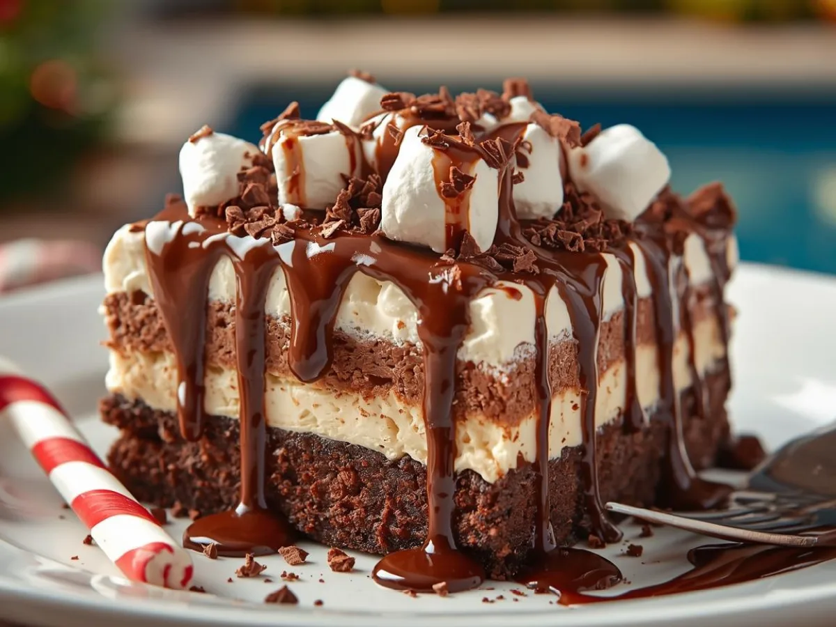 Sliced Hot Chocolate Poke Cake.