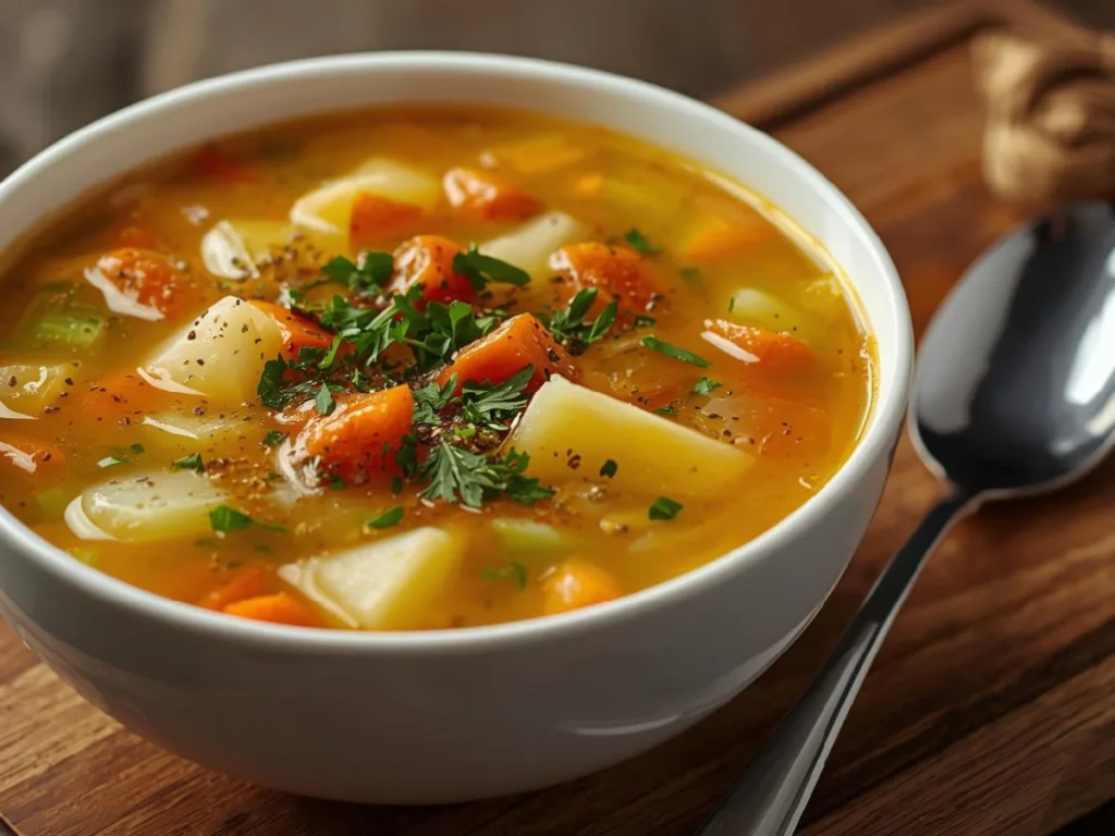 Amish Snow Day Soup featuring diced carrots and cubed potatoes, the best soup recipes for a budget friendly dinner.