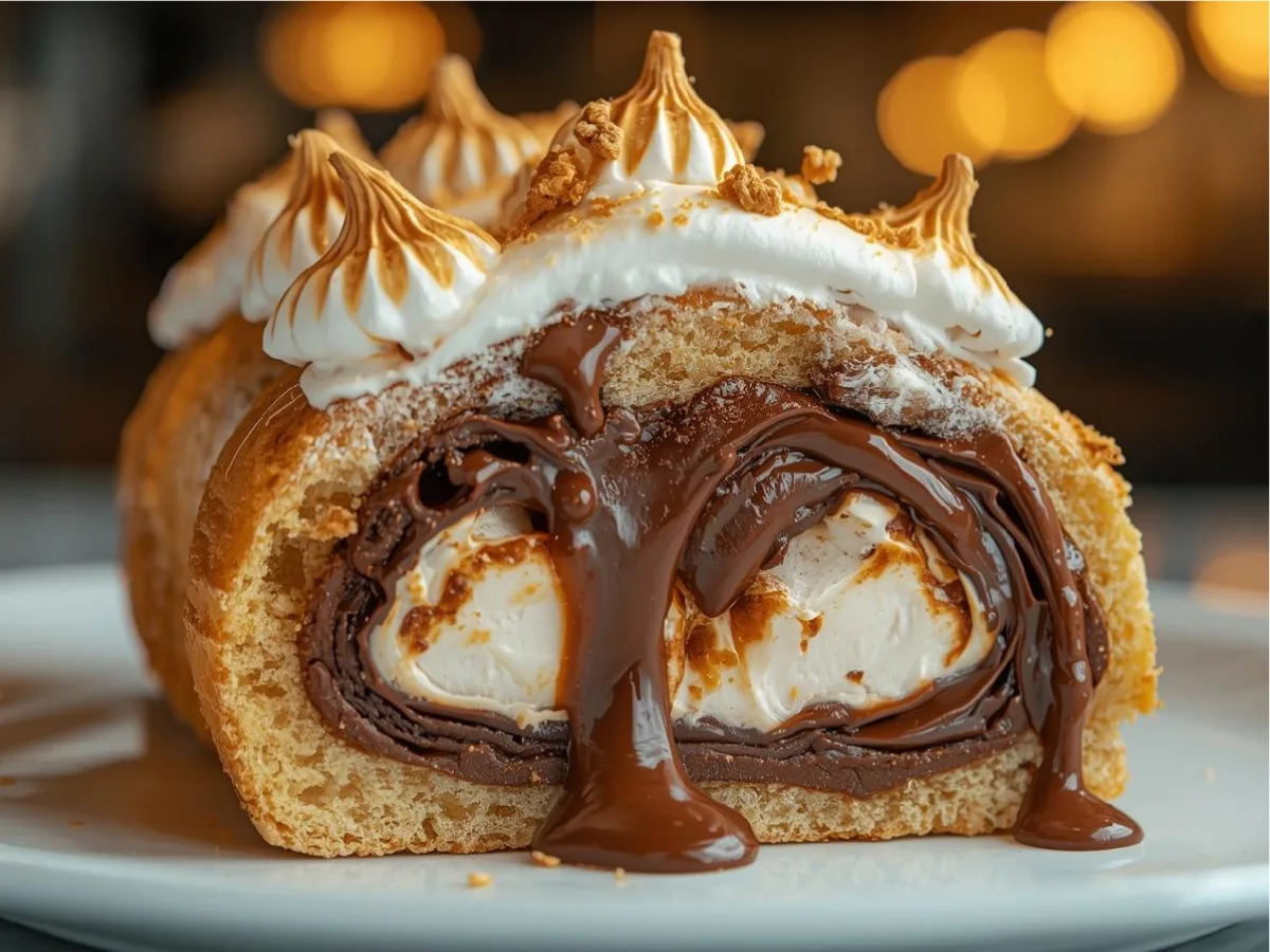 Gooey S’mores Rolls with chocolate