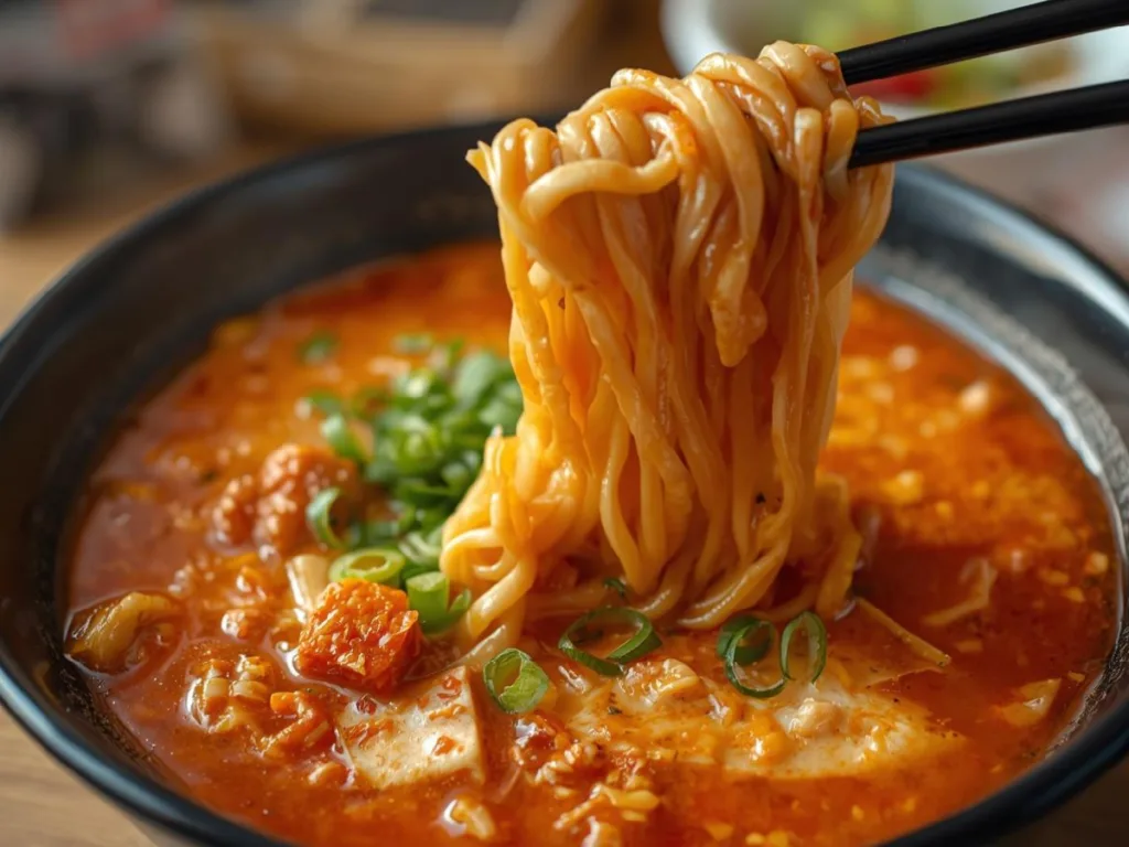 Spicy Korean Army Stew Recipe in a pot.