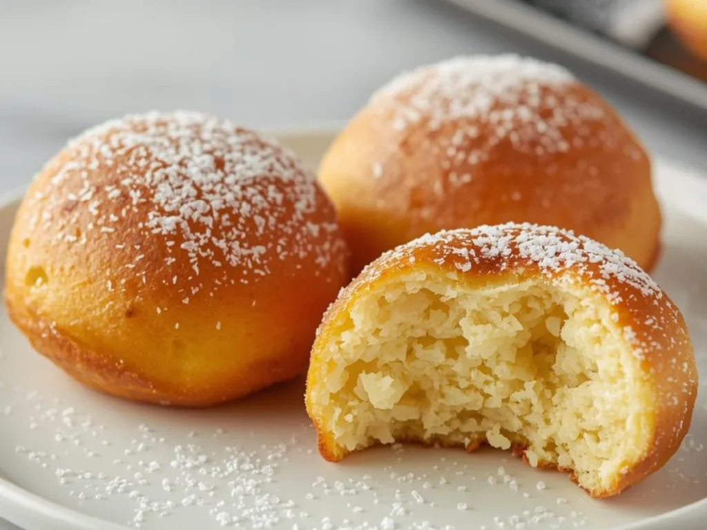 Homemade Malasadas Recipe Hawaii Easy style stacked on a tropical plate.