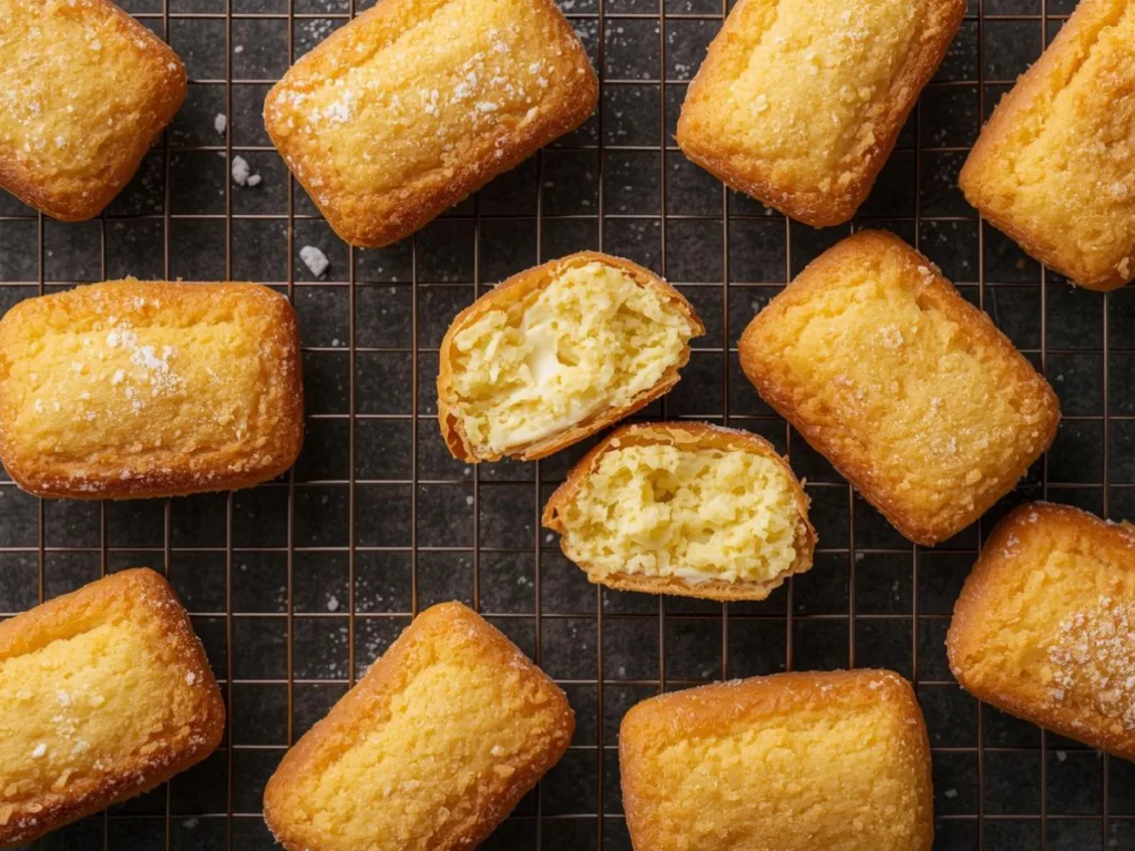Sliced Homemade Twinkies showcasing the rich marshmallow center and airy yellow sponge cake.