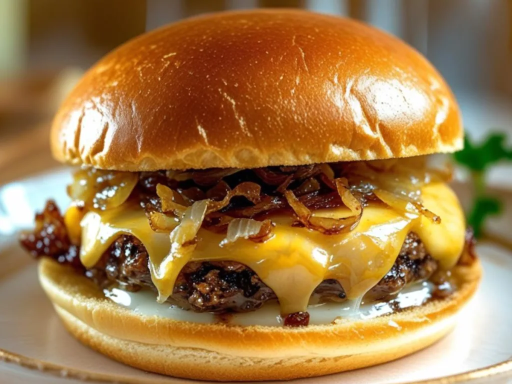 Oklahoma Onion Smash Burger with American cheese.