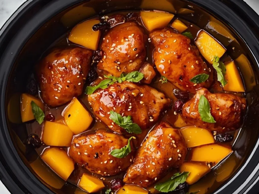 Sweet Hawaiian Crockpot Chicken with bell peppers.