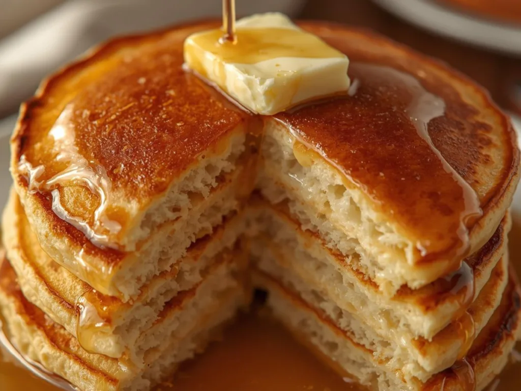 Homemade buttermilk pancakes with syrup