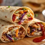 BBQ Chicken Coleslaw Wraps:Close up of Chicken And Coleslaw Wrap.