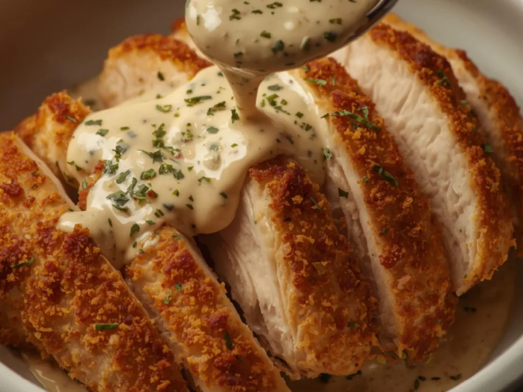 Creamy Parmesan Crusted Chicken with Garlic Sauce: Chicken with Garlic Sauce
