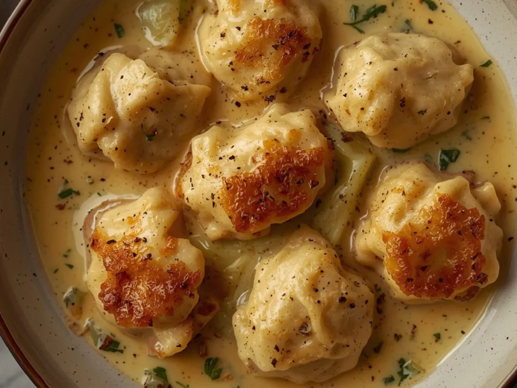 Sautéed cabbage and dumplings skillet.