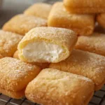 Row of Homemade Twinkies on a baking sheet, golden brown and ready to be filled with cream.