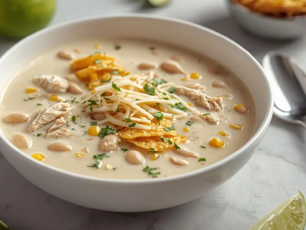 Table setting with White Chicken Enchilada Soup.