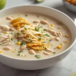 Table setting with White Chicken Enchilada Soup.