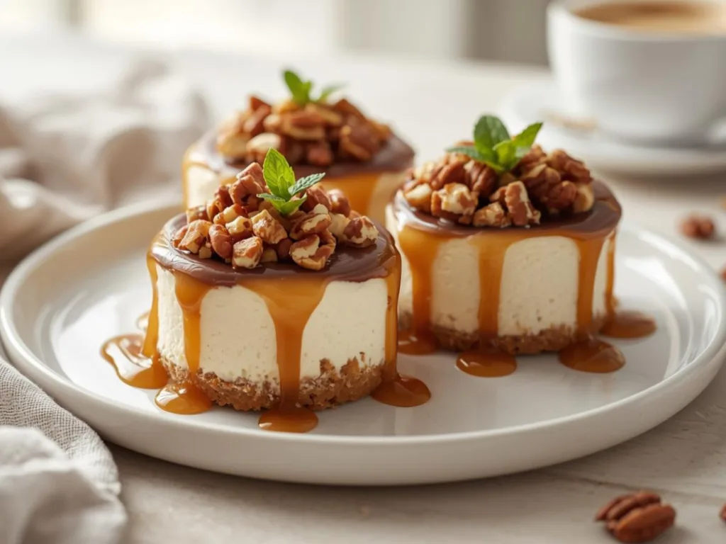 Decadent Turtle Cheesecake Bites.