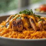 Authentic Mexican chicken over rice and queso.
