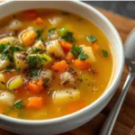 Healthy soup version of Amish Snow Day Soup in a slow cooker, a make ahead meal that freezes well.