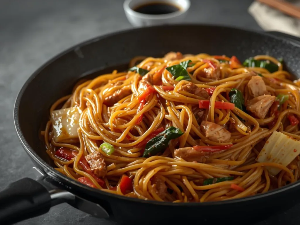 Savory Chicken Chow Mein Recipe with Fresh Vegetables and Juicy Chicken.