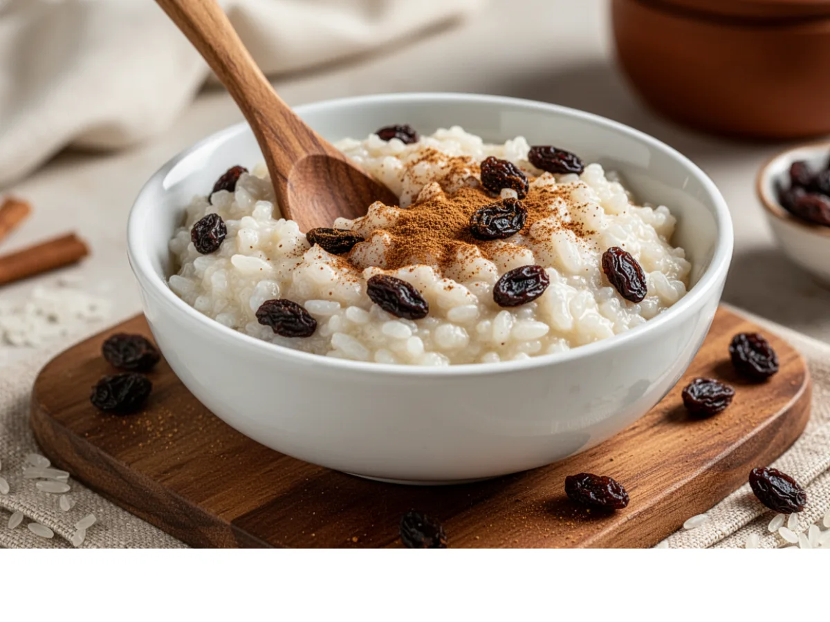 Creamy Old Fashioned Rice Pudding in a bowl with cinnamon.