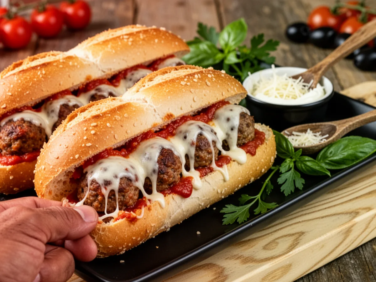 Toasted Meatball Subs with melted cheese.