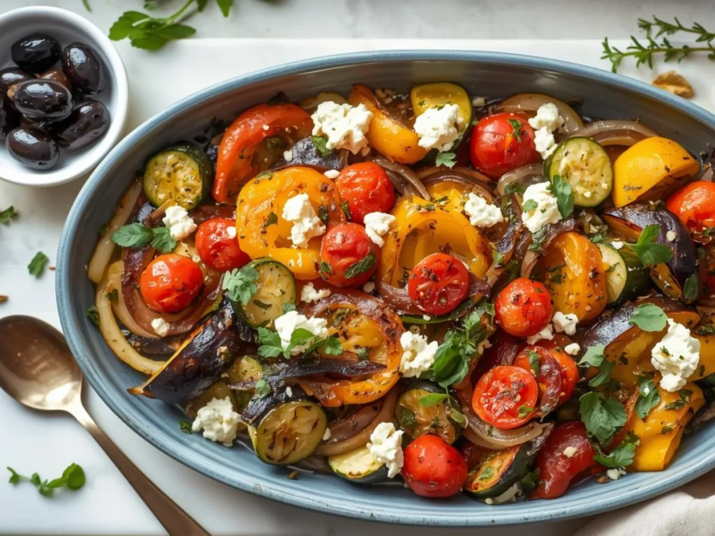 Roasted Mediterranean Greek Vegetables in a ceramic dish