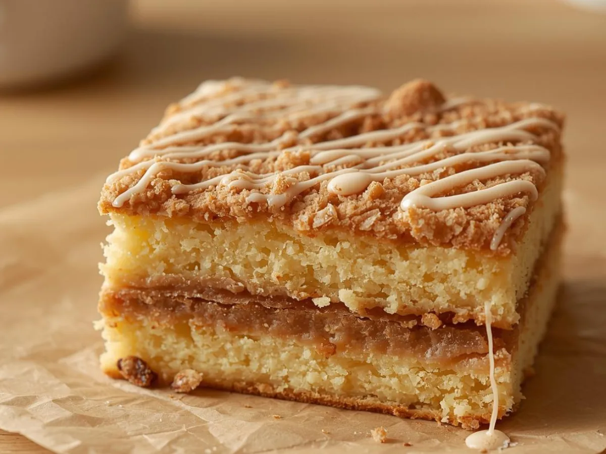 Sliced copycat Starbucks coffee cake with thick crumble.