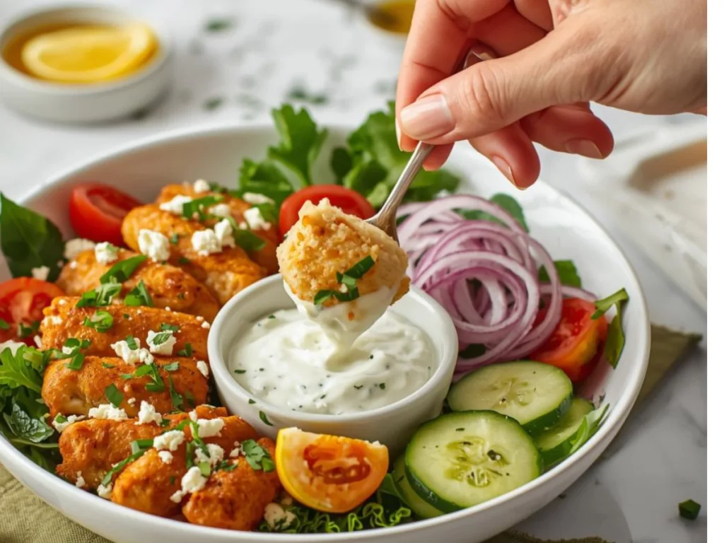 Close-up of marinated Greek chicken breast cooked in an air fryer.