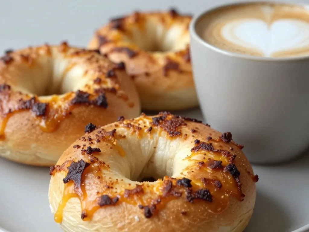 Freshly baked Cottage Cheese Bagel Bites topped with melted cheese, illustrating an Easy Bagels Recipe Homemade No Yogurt.