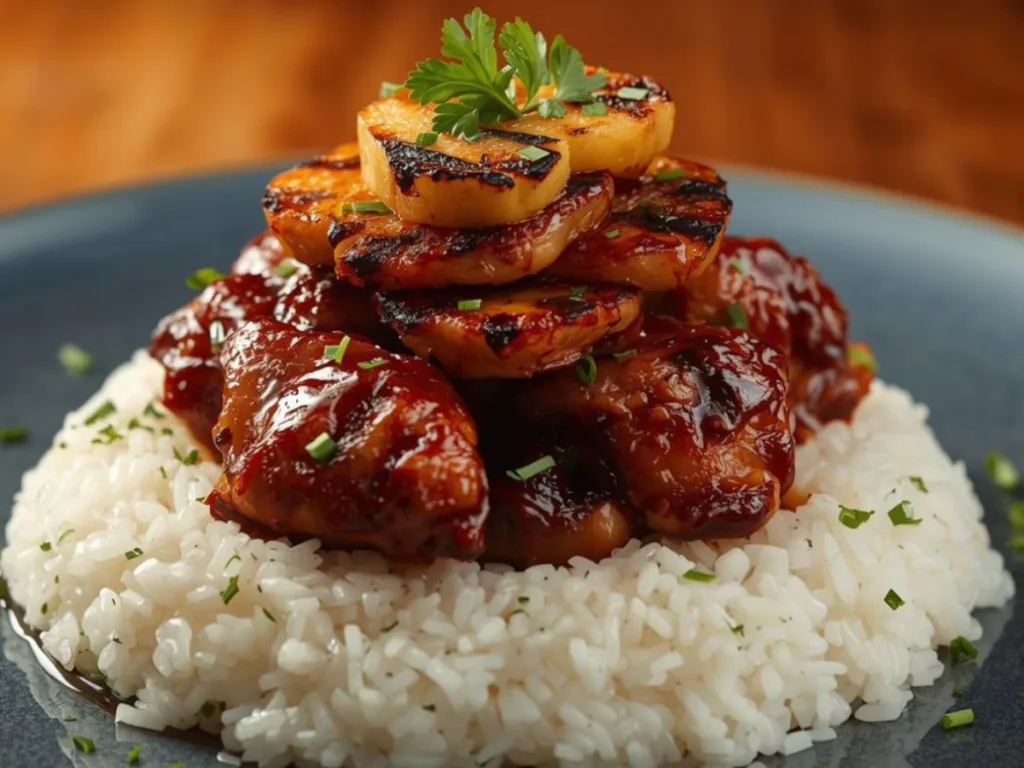 Baked Huli Huli Chicken Stack with savory sauce