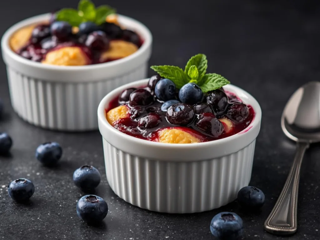 Creamy texture of Baked Blueberry Cottage Cheese Bowls.