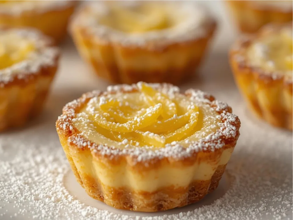Delicious mini lemon pies in muffin tin featured in a spring brunch spread with refreshing lemon dessert accents and citrus zest.
