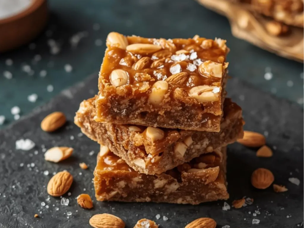 Easy Salted Caramel Almond Bars.