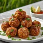 Air fryer basket filled with mini turkey meatballs.