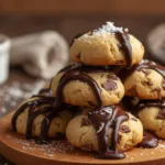 Multiple Cannoli Cookies stacked neatly next to a bowl of fresh ricotta cheese and a glass of milk in a bright, airy kitchen setting.