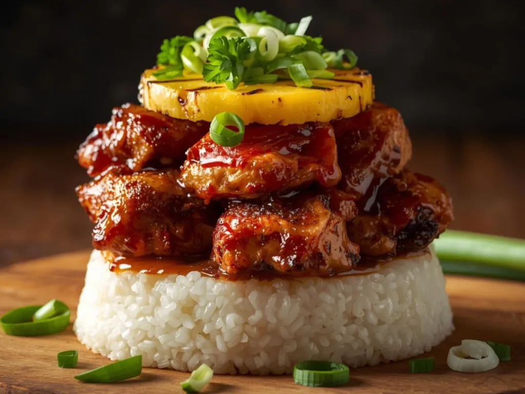 Authentic Hawaiian Huli Huli Chicken Stack