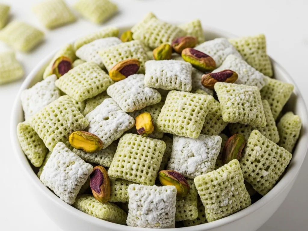 Crunchy Pistachio Muddy Buddies display.
