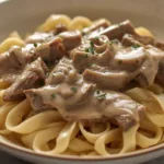 Beef Stroganoff in Crockpot.