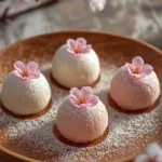 A close-up of a sliced pink cake showcasing the delicate integration of cherry blossom petals within the crumb.