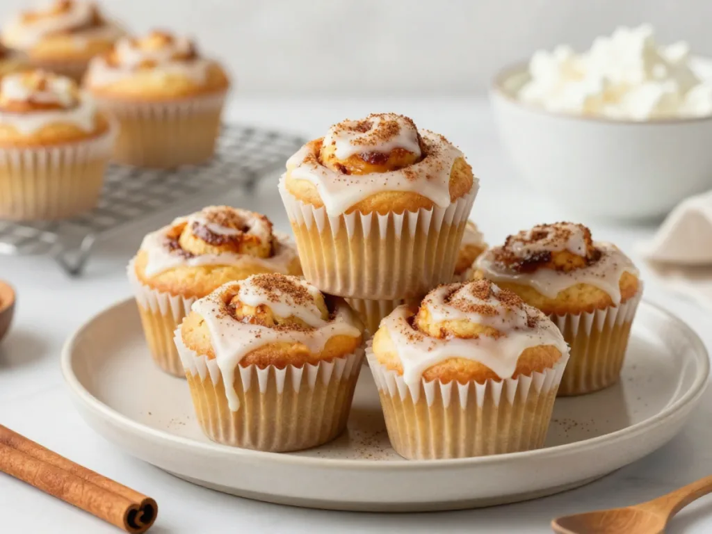Cinnamon Swirl Cottage Cheese Breakfast Muffins fresh from the Muffin Pan, evoking delicious Kitchen Smells and warmth.