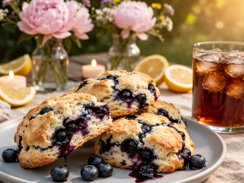 Close-up of blueberry biscuits crumb