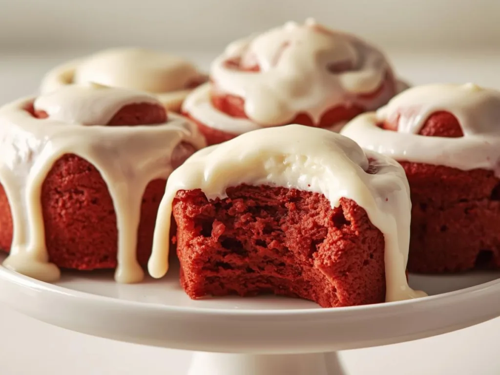 Red Velvet Cinnamon Rolls drizzled with icing